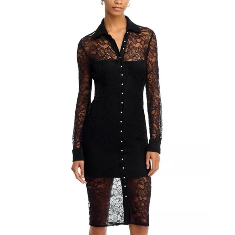 Generation Love Women Size Small Lorene Lace L/S Dress Black Pearl Buttons